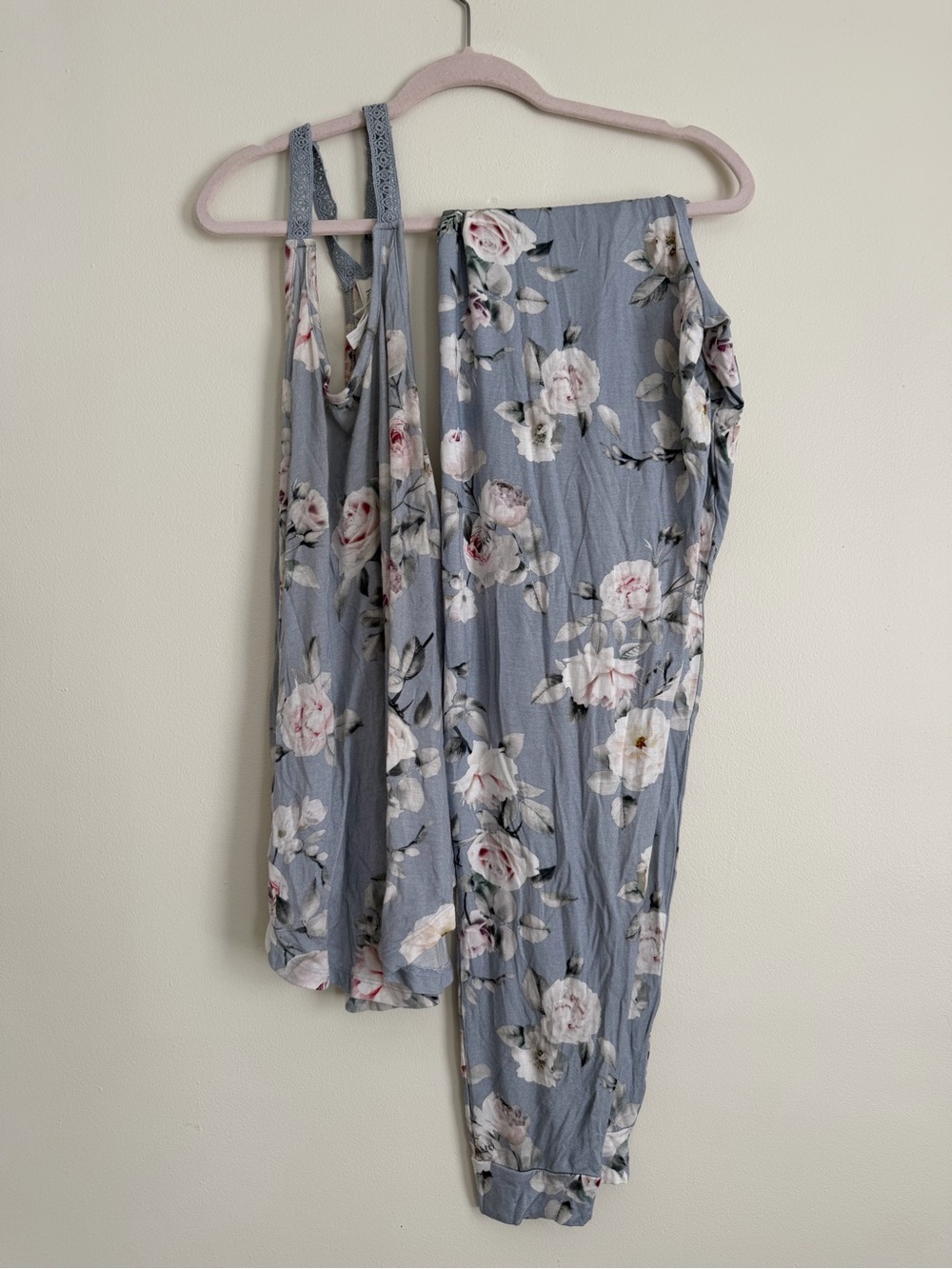 Women’s Floral Sleeveless Tank Top Pajama Set - Light Blue
